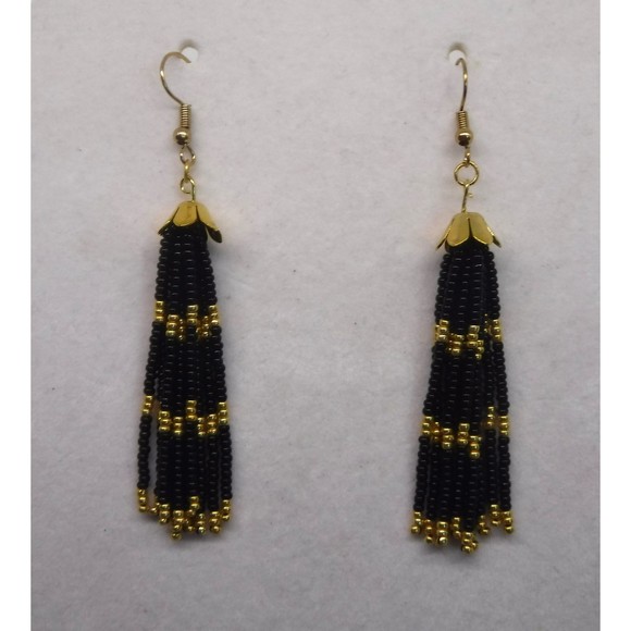 Hand Crafted Jewelry - Earrings Beaded Gold & Black
